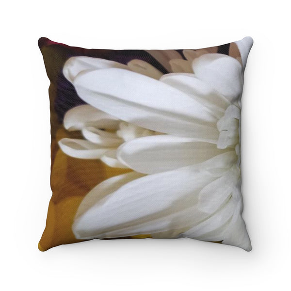 Spun Polyester Square Nia's White Dahlia Flower Pillow